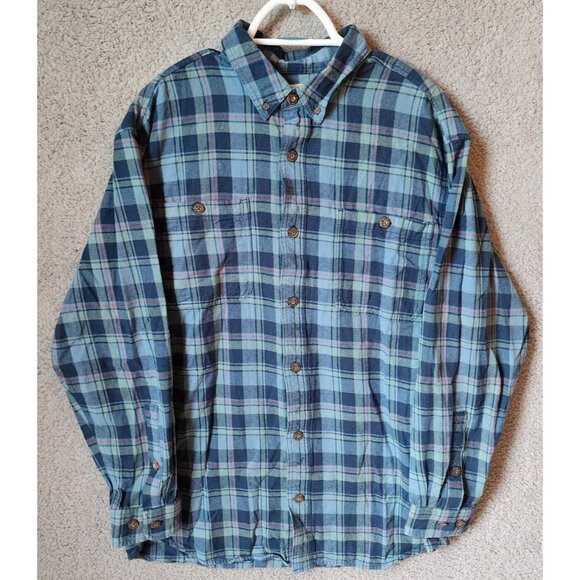 Duluth Trading Co Relaxed Fit Plaid Button Down Long Sleeve Flannel Shirt Size L - Picture 1 of 14